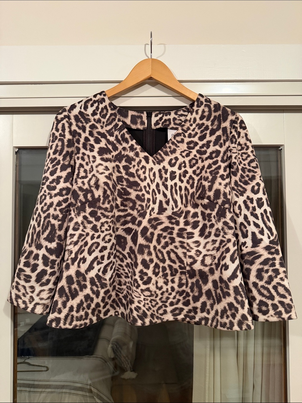 CAbi Leopard Print V-Neck Tunic in Brown and Cream
